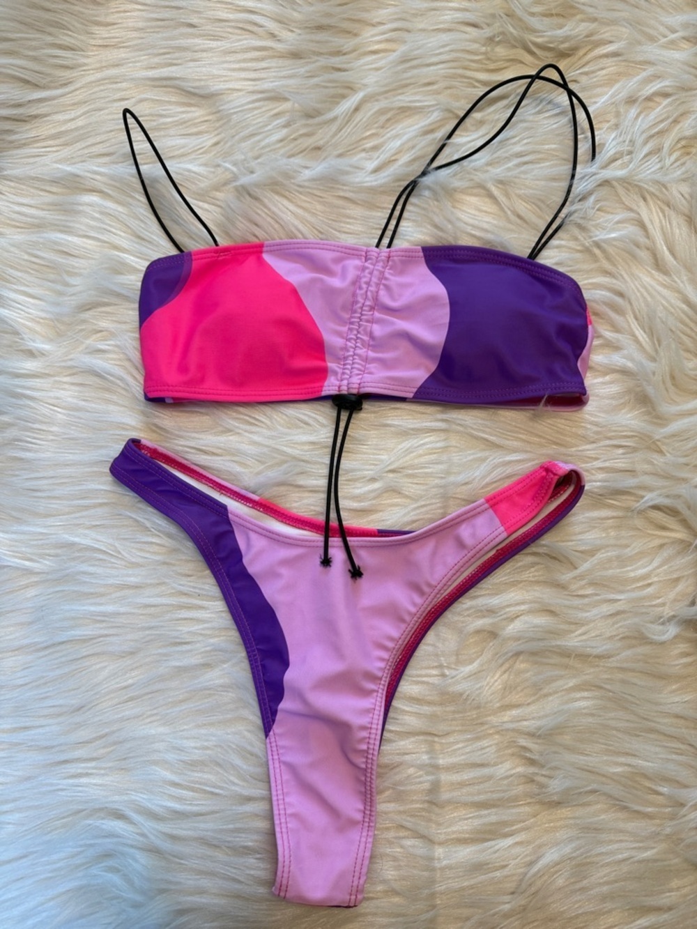 Colorblock Asymmetrical Pink & Purple Bikini Size Small